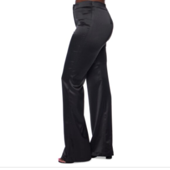 Juniors' Wide-Leg Satin Pants - Blk - Picture 2 of 3